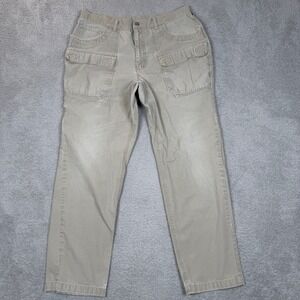 REI Mens Cargo Pants Tan Khaki Cotton Canvas Outdoor Hiking Utility‎ 36x29 Y2K